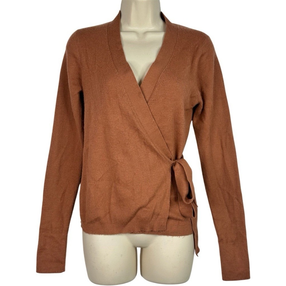NAKEDCASHMERE 100% Cashmere Wrap Cardigan Sweater Womens L Terracotta Tie